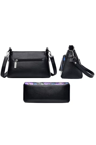 Geantă Crossbody Negru Cu Model Flori Din Imitație De Piele De Dimensiunea 15*25*10cm