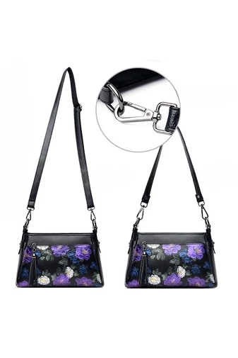 Geantă Crossbody Negru Cu Model Flori Din Imitație De Piele De Dimensiunea 15*25*10cm
