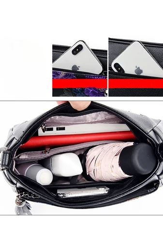 Geantă Crossbody Negru Cu Model Flori Din Imitație De Piele De Dimensiunea 15*25*10cm