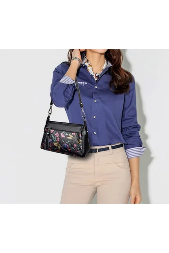 Geantă Crossbody Negru Cu Model Flori Din Imitație De Piele De Dimensiunea 15*25*10cm