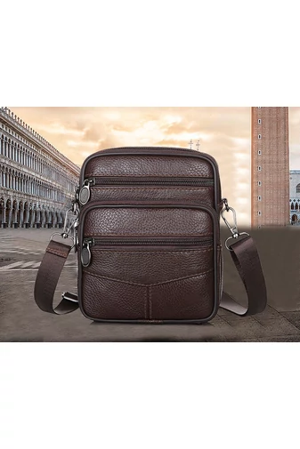 Férfi Fekete Kis Méretű Natúr Bőr Crossbody Táska (18x15x6cm)