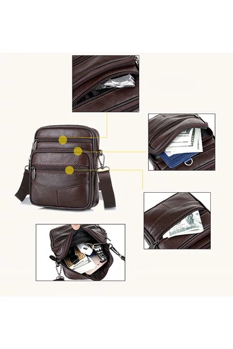 Férfi Fekete Kis Méretű Natúr Bőr Crossbody Táska (18x15x6cm)