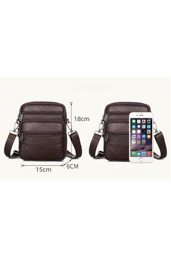 Férfi Fekete Kis Méretű Natúr Bőr Crossbody Táska (18x15x6cm)