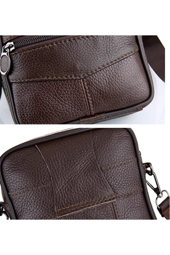 Férfi Fekete Kis Méretű Natúr Bőr Crossbody Táska (18x15x6cm)