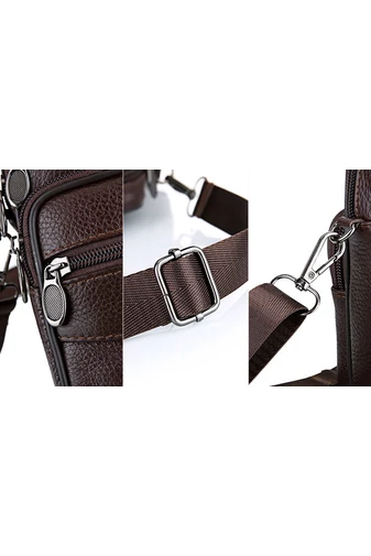Férfi Fekete Kis Méretű Natúr Bőr Crossbody Táska (18x15x6cm)
