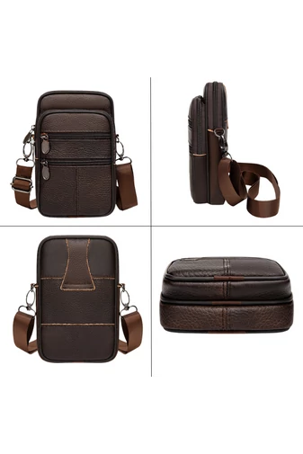 Geanta Mini Bonluo Crossbody Si De Brâu Maro Închis Din Piele Naturală Dimensiune (19*11*5cm)