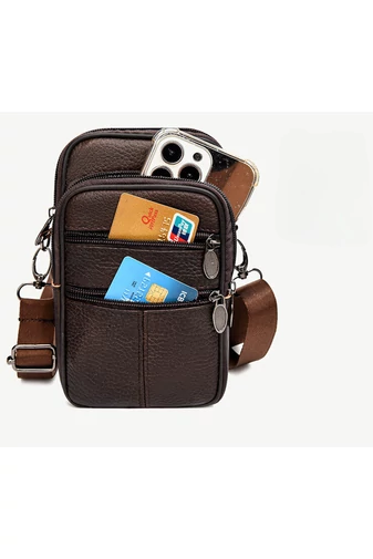 Geanta Mini Bonluo Crossbody Si De Brâu Maro Închis Din Piele Naturală Dimensiune (19*11*5cm)