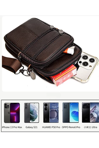 Geanta Mini Bonluo Crossbody Si De Brâu Maro Închis Din Piele Naturală Dimensiune (19*11*5cm)