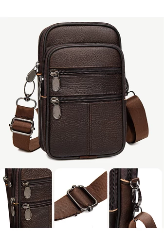 Geanta Mini Bonluo Crossbody Si De Brâu Maro Închis Din Piele Naturală Dimensiune (19*11*5cm)