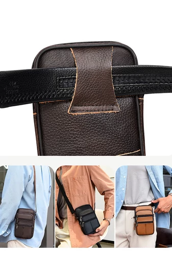 Geanta Mini Bonluo Crossbody Si De Brâu Maro Închis Din Piele Naturală Dimensiune (19*11*5cm)