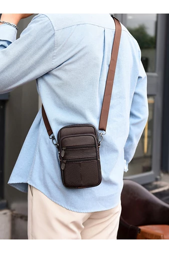Geanta Mini Bonluo Crossbody Si De Brâu Maro Închis Din Piele Naturală Dimensiune (19*11*5cm)