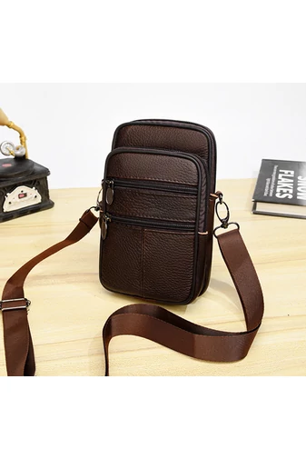 Geanta Mini Bonluo Crossbody Si De Brâu Maro Închis Din Piele Naturală Dimensiune (19*11*5cm)
