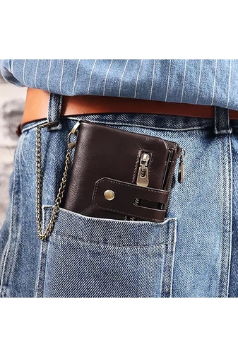 Portofel Bărbati Bonluo Cafeniu Din Imitație De Piele Cu Atașare Curea Dimensiune (12*9*3,5cm)