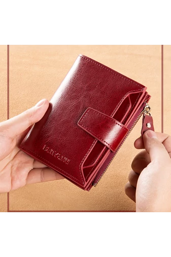 Női bordó valódi bőr pénztárca több rekesszel (12,5x9,5x2,5cm)