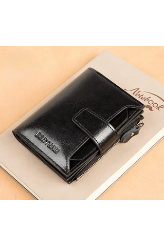 Női fekete valódi bőr pénztárca több rekesszel (12,5x9,5x2,5cm)