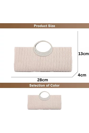 Bonluo Poșetă Eleganta Bej Accesorizat cu Pietre Stras Mâner Din Metal Dimensiune (28x13x4cm)