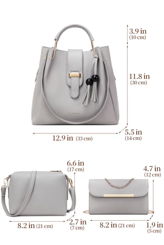Szürke Válltáska Szett Crossbody Táskával és Pénztárcával (3 db)