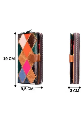 Portofel Colaj Colorat Cu Cusături 3D Bonluo Din Piele Naturală (19*9,5*3,5cm)
