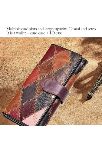 Portofel Colaj Colorat Cu Cusături 3D Bonluo Din Piele Naturală (19*9,5*3,5cm)