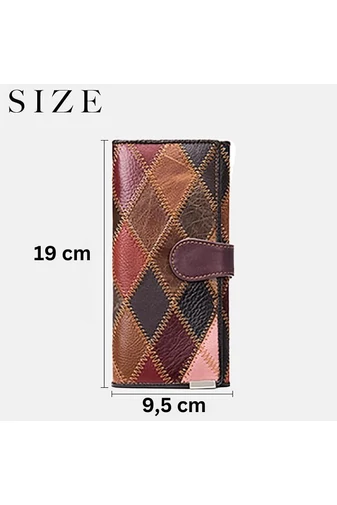Portofel Colaj Colorat Cu Cusături 3D Bonluo Din Piele Naturală (19*9,5*3,5cm)
