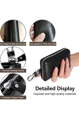 Husa Breloc Multifuncțional Pentru Chei Negru Bonluo Cu Funcție De Agățare Din Piele Naturală (11*6*2 cm)