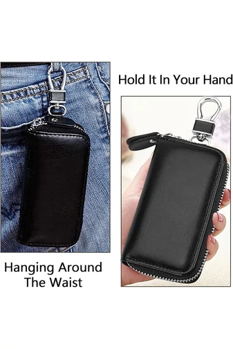 Husa Breloc Multifuncțional Pentru Chei Negru Bonluo Cu Funcție De Agățare Din Piele Naturală (11*6*2 cm)