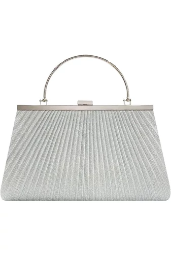Geantă Elegantă Argintie Bonluo Pentru Ocazii Speciale Cu Mâner Metalic Accesorizat Dimensiune (25*35*6cm)