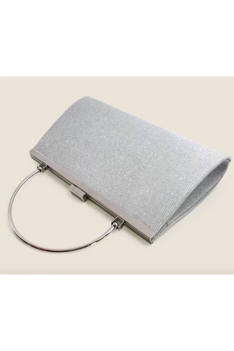 Geantă Elegantă Argintie Bonluo Pentru Ocazii Speciale Cu Mâner Metalic Accesorizat Dimensiune (25*35*6cm)