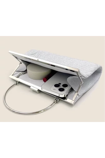 Geantă Elegantă Argintie Bonluo Pentru Ocazii Speciale Cu Mâner Metalic Accesorizat Dimensiune (25*35*6cm)