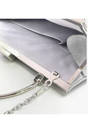 Geantă Elegantă Argintie Bonluo Pentru Ocazii Speciale Cu Mâner Metalic Accesorizat Dimensiune (25*35*6cm)