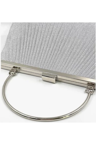Geantă Elegantă Argintie Bonluo Pentru Ocazii Speciale Cu Mâner Metalic Accesorizat Dimensiune (25*35*6cm)