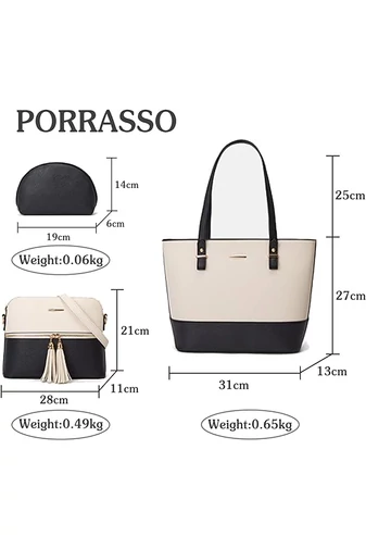 Set Genți Dama Bej/Negru Bonluo Din Imitație De Piele (3 buc) 