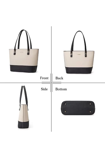 Set Genți Dama Bej/Negru Bonluo Din Imitație De Piele (3 buc) 