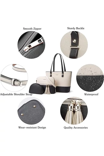 Set Genți Dama Bej/Negru Bonluo Din Imitație De Piele (3 buc) 