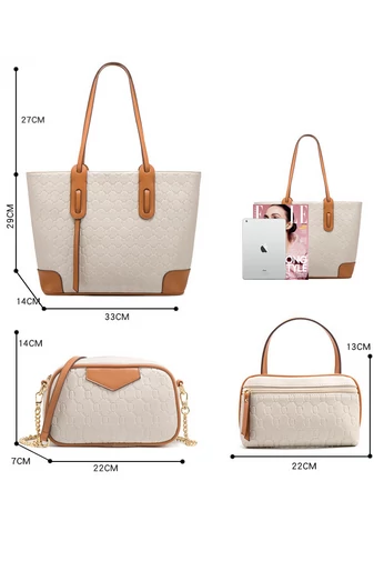 Set Genți Damă Bonluo Alb Cu Model Din Imitație De Piele (4 buc)