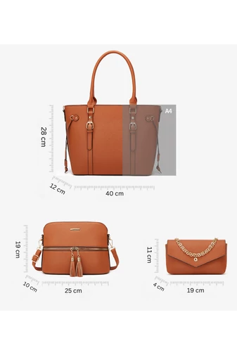 Set Genți Bonluo Bej Din Imitație De Piele (3 Buc) 