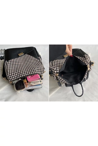 Rucsac Damă / Geantă De Umăr Bonluo Negru Cu Model Frunze Din Imitație De Piele Dimensiuni 32*25*14 cm