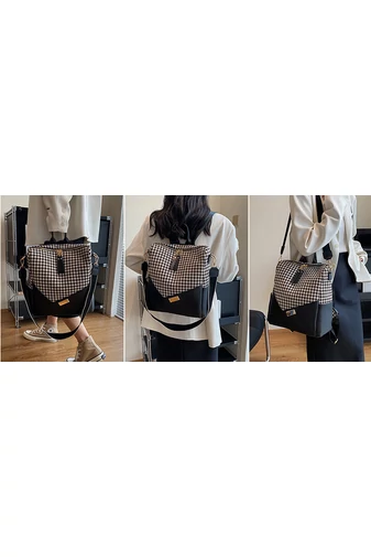 Rucsac Damă / Geantă De Umăr Bonluo Negru Cu Model Frunze Din Imitație De Piele Dimensiuni 32*25*14 cm