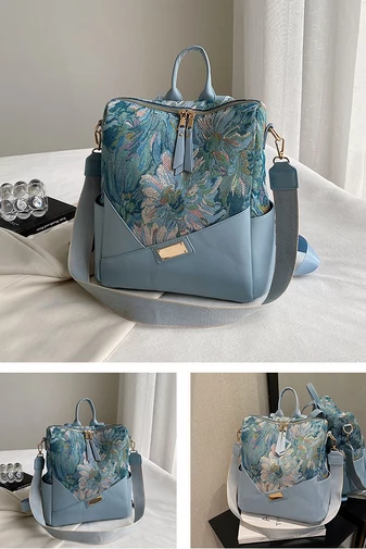 Rucsac Damă / Geantă De Umăr Bonluo Albastru Cu Model  Din Imitație De Piele Dimensiuni 32*25*14 cm