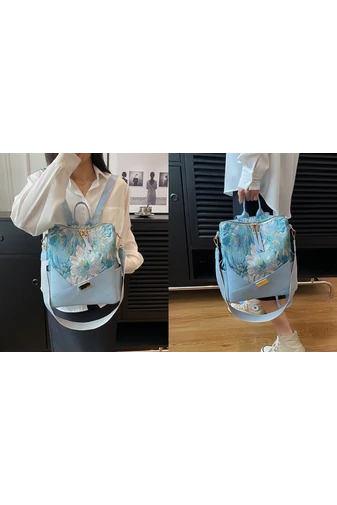 Rucsac Damă / Geantă De Umăr Bonluo Albastru Cu Model  Din Imitație De Piele Dimensiuni 32*25*14 cm