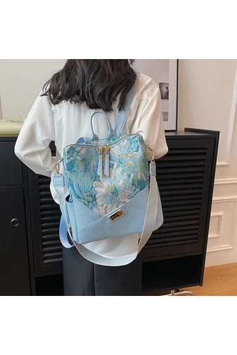 Rucsac Damă / Geantă De Umăr Bonluo Albastru Cu Model  Din Imitație De Piele Dimensiuni 32*25*14 cm