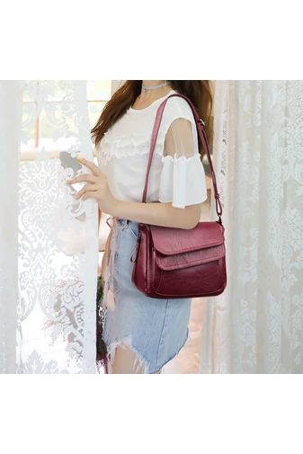 Geantă Crossbody Bonluo Vișinie Din Piele Ecologică Dimensiune 21*25*12cm