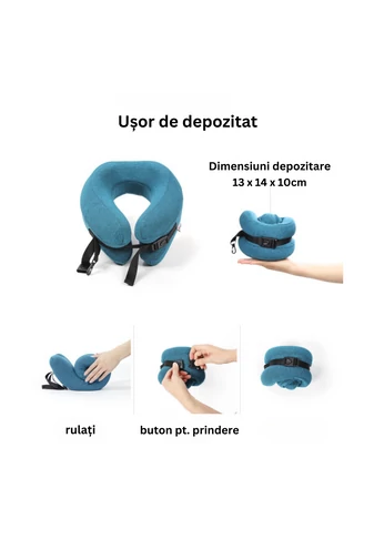Bonluo Pernă Pentru Gât Albastră Din Spumă Cu Memorie În Formă De U Dimensiune (26*28cm)