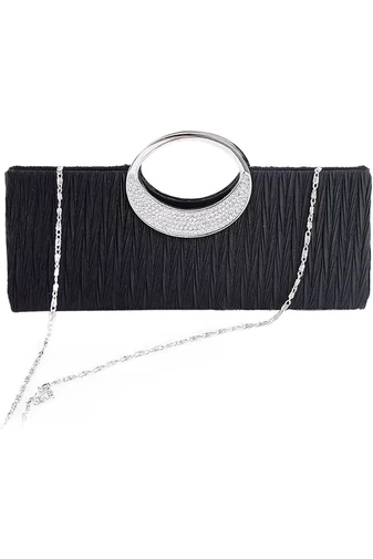 Bonluo Poșetă Eleganta Neagră Accesorizată Cu Pietre Stras Mâner Din Metal Dimensiune (28x13x4cm)