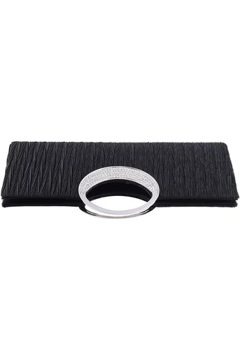 Bonluo Poșetă Eleganta Neagră Accesorizată Cu Pietre Stras Mâner Din Metal Dimensiune (28x13x4cm)