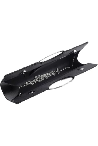 Bonluo Poșetă Eleganta Neagră Accesorizată Cu Pietre Stras Mâner Din Metal Dimensiune (28x13x4cm)