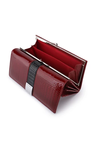 Elegáns piros lakkbőr női pénztárca krokodilbőr mintával (9x18x3cm)