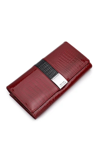Elegáns piros lakkbőr női pénztárca krokodilbőr mintával (9x18x3cm)