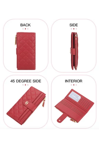 Elegáns piros női műbőr pénztárca RFID védelemmel és több rekesszel (19x10x2cm)