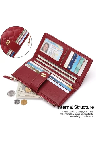Elegáns piros női műbőr pénztárca RFID védelemmel és több rekesszel (19x10x2cm)